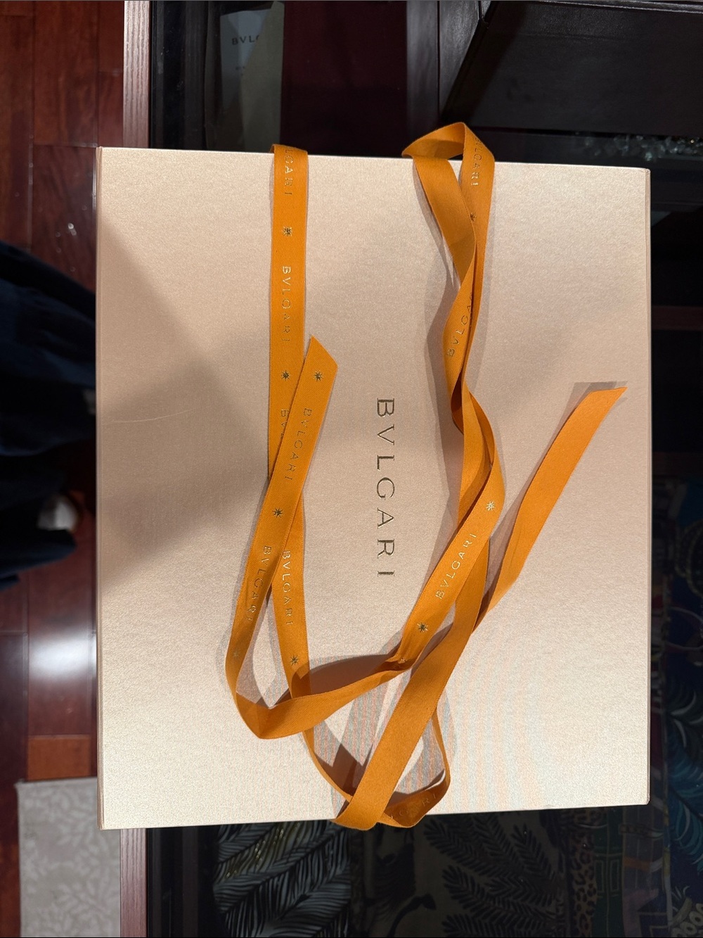 Bulgari Beige Box with Orange Branded Ribbon and receipt card